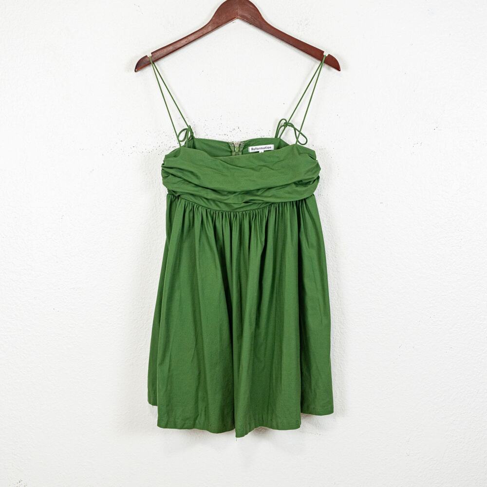 Reformation Caterina Babydoll Mini Dress in Green Organic cotton size 4 - Picture 6 of 10
